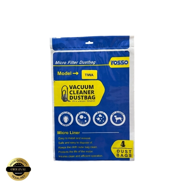 پاکت جاروبرقی rosso مدل TIWA بسته 4 عددی مناسب برای انواع جاروبرقی