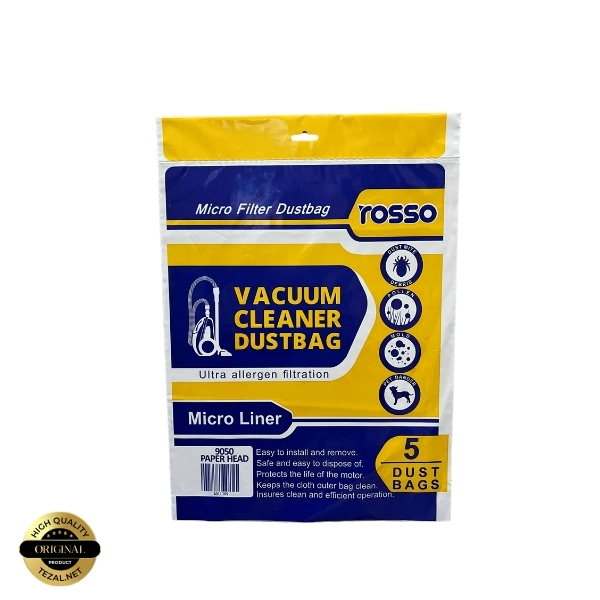 پاکت جاروبرقی rosso مدل 9050 PAPER HEAD بسته 5 عددی مناسب برای انواع جاروبرقی